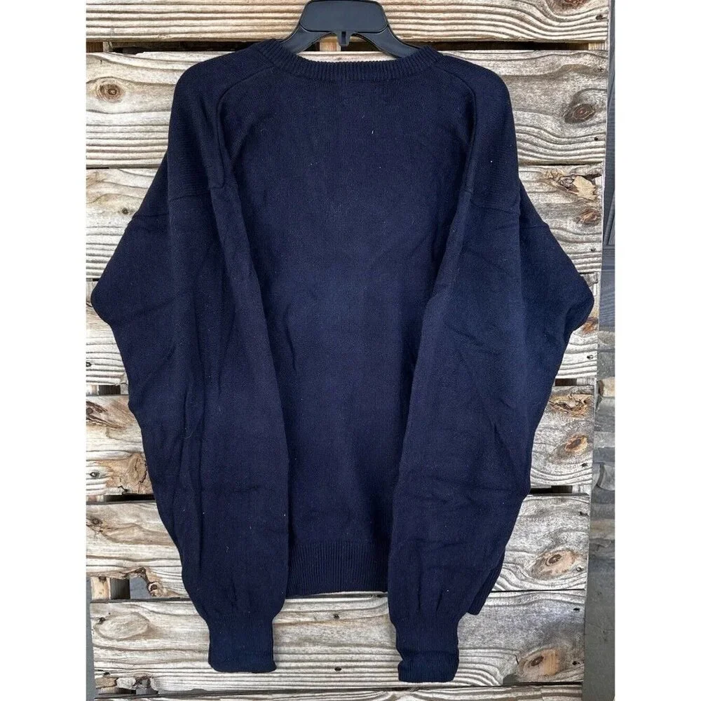 Pendleton‎ Sweater Men Large Navy Blue Cable Knit 100% Lambswool V Neck